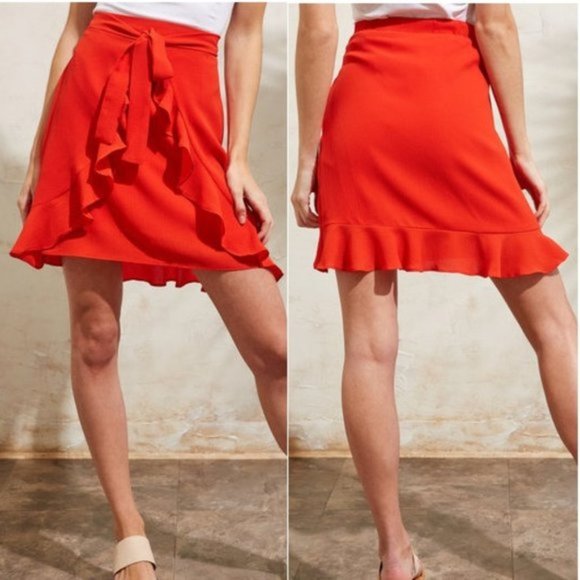 glam Dresses & Skirts - NWT GLAM Red Double Ruffle Skirt with Front Tie